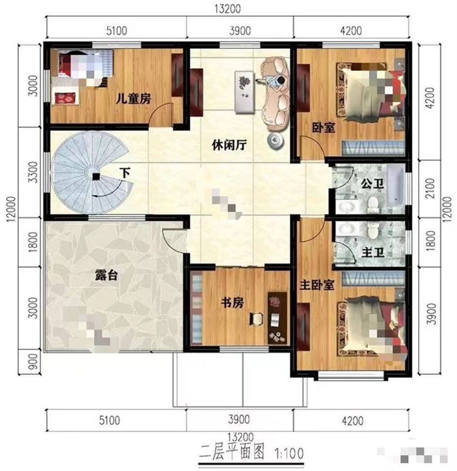 兩層別墅室內(nèi)用旋轉(zhuǎn)樓梯，造型比較簡單，老家房子這樣建才體面